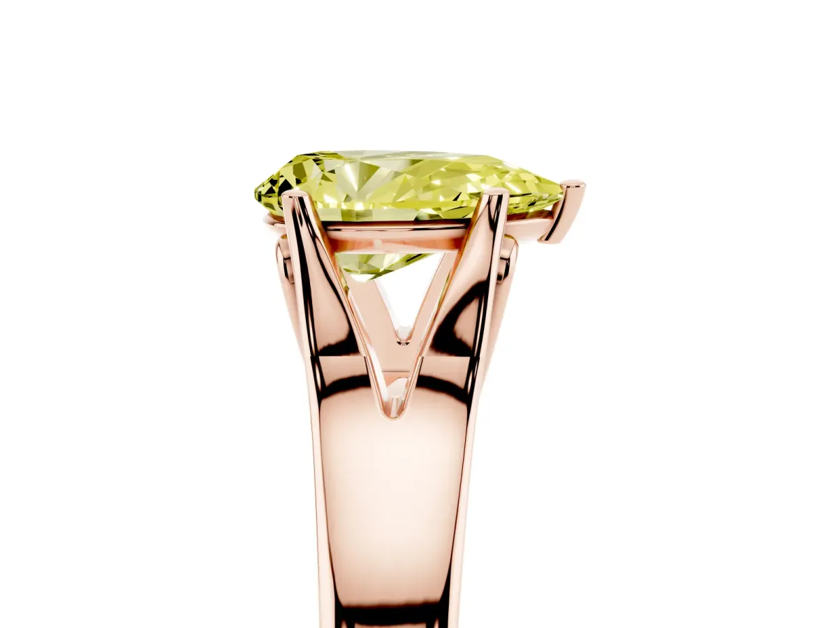 Fancy Yellow Pear Cut Solitaire Diamond Ring with Cathedral Band and Four-Prong Setting Rose gold