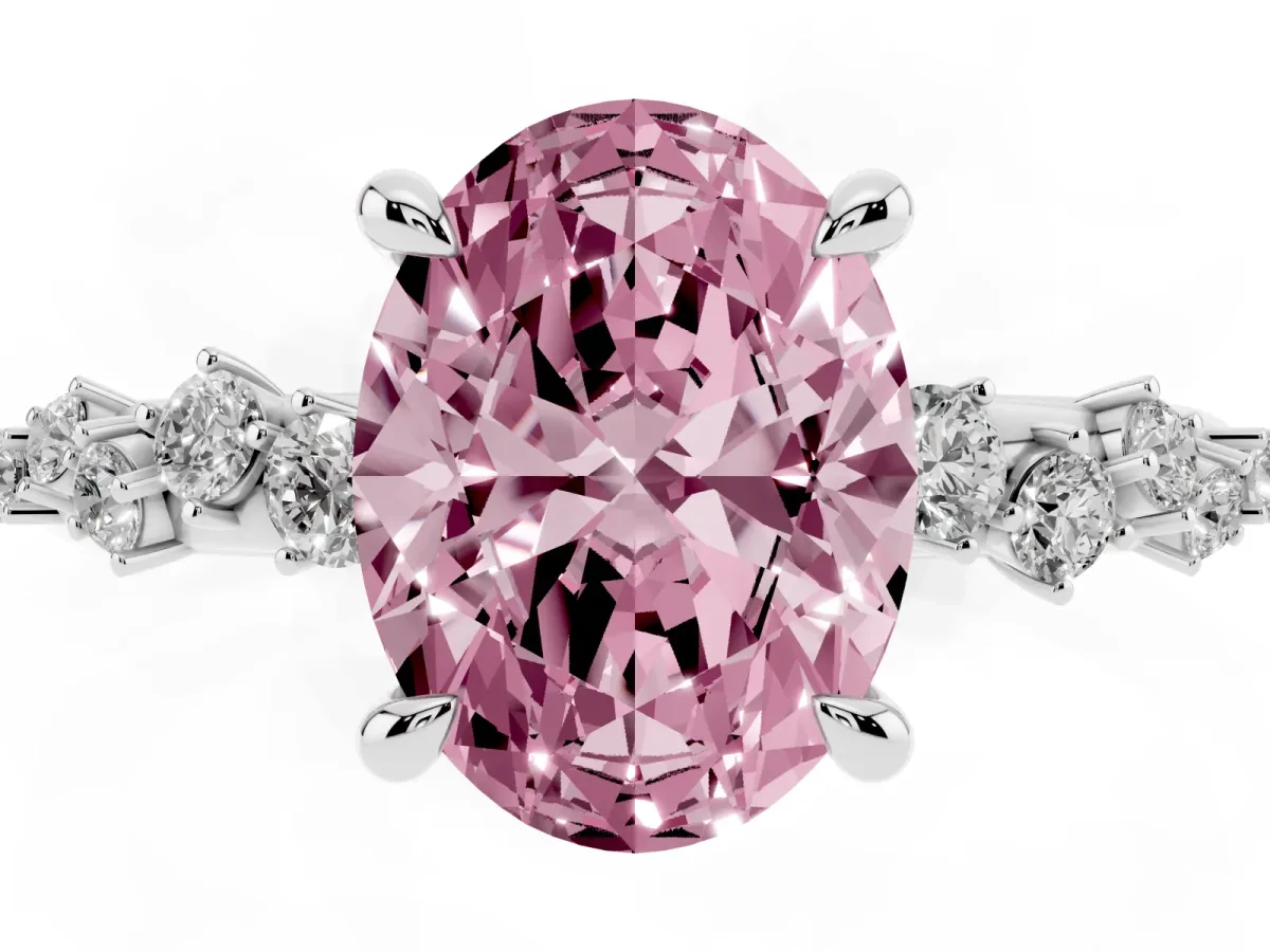 Fancy Pink Oval Cut Cut Diamond Vine Band with Four-Prong Setting Platinum