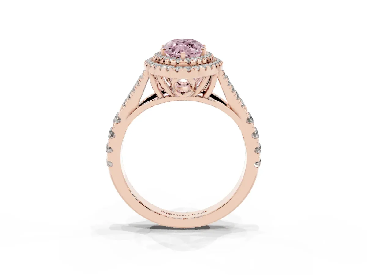 Fancy Pink Marquise Cut Cut Double Halo Split Shank Diamond Ring with Prong Setting Rose gold