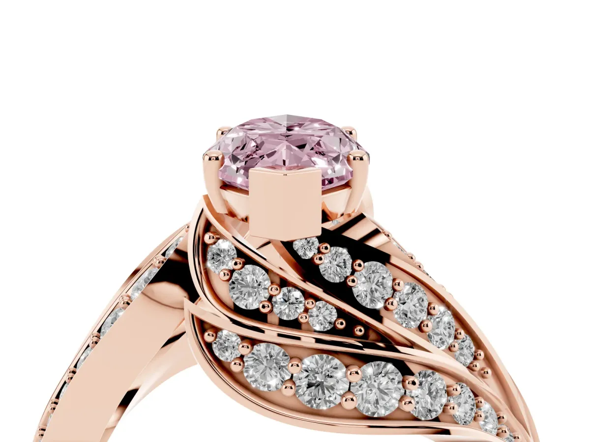 Fancy Pink Marquise Cut Diamond Solitaire Ring with Prong Setting and Twisted Pavé Band Rose gold