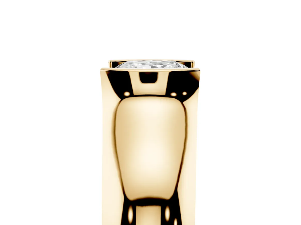 Princess Cut Solitaire Bezel Set Diamond Ring with Wide Band Yellow gold