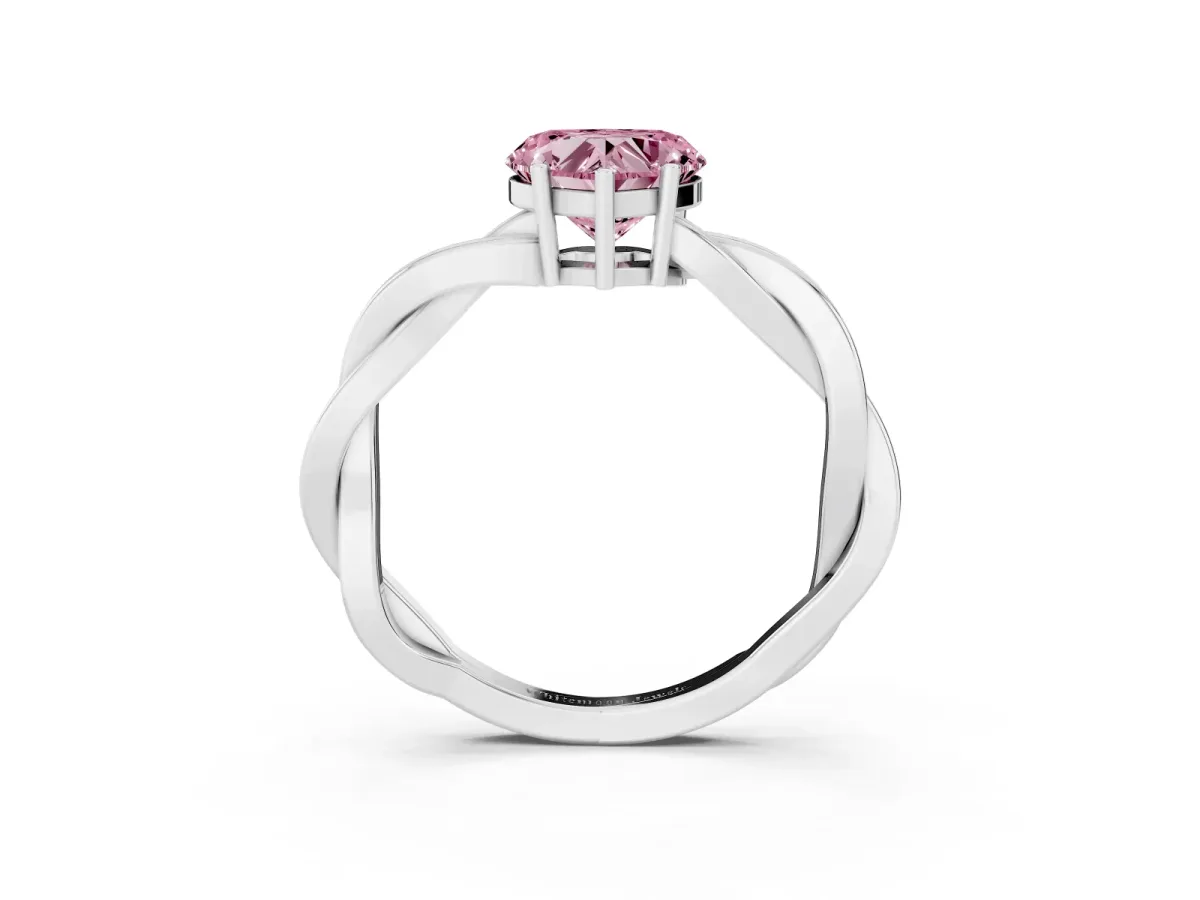 Fancy Pink Heart Cut Solitaire Twisted Pave Diamond Ring with Four-Prong Setting Silver