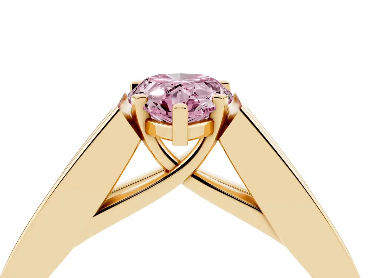 Fancy Pink Pear Cut Cut Channel Set Solitaire Ring with Four-Prong Setting Yellow gold