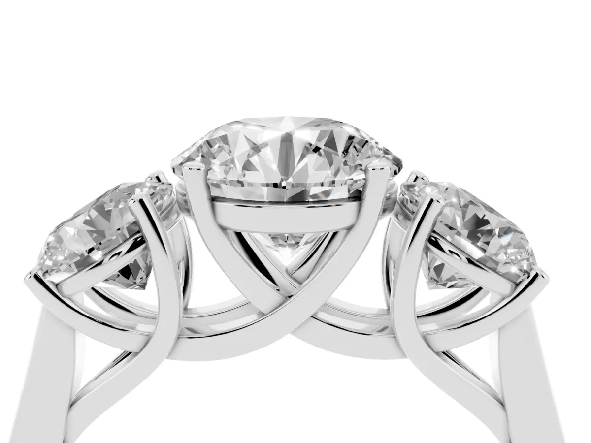 Three-Stone Round Cut Cut Solitaire Ring with Classic Band and Prong Setting Platinum