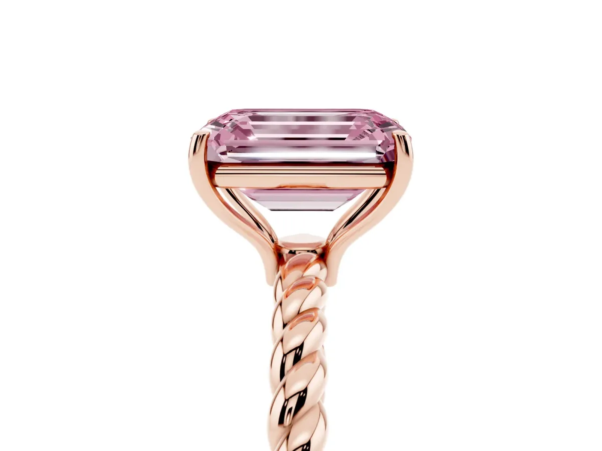 Fancy Pink Emerald Cut Solitaire Twist Band Ring with Four-Prong Setting Rose gold