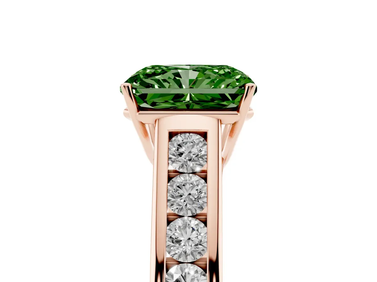 Fancy Green Radiant Cut Solitaire Channel-Set Diamond Engagement Ring with Four-Prong Setting Rose gold