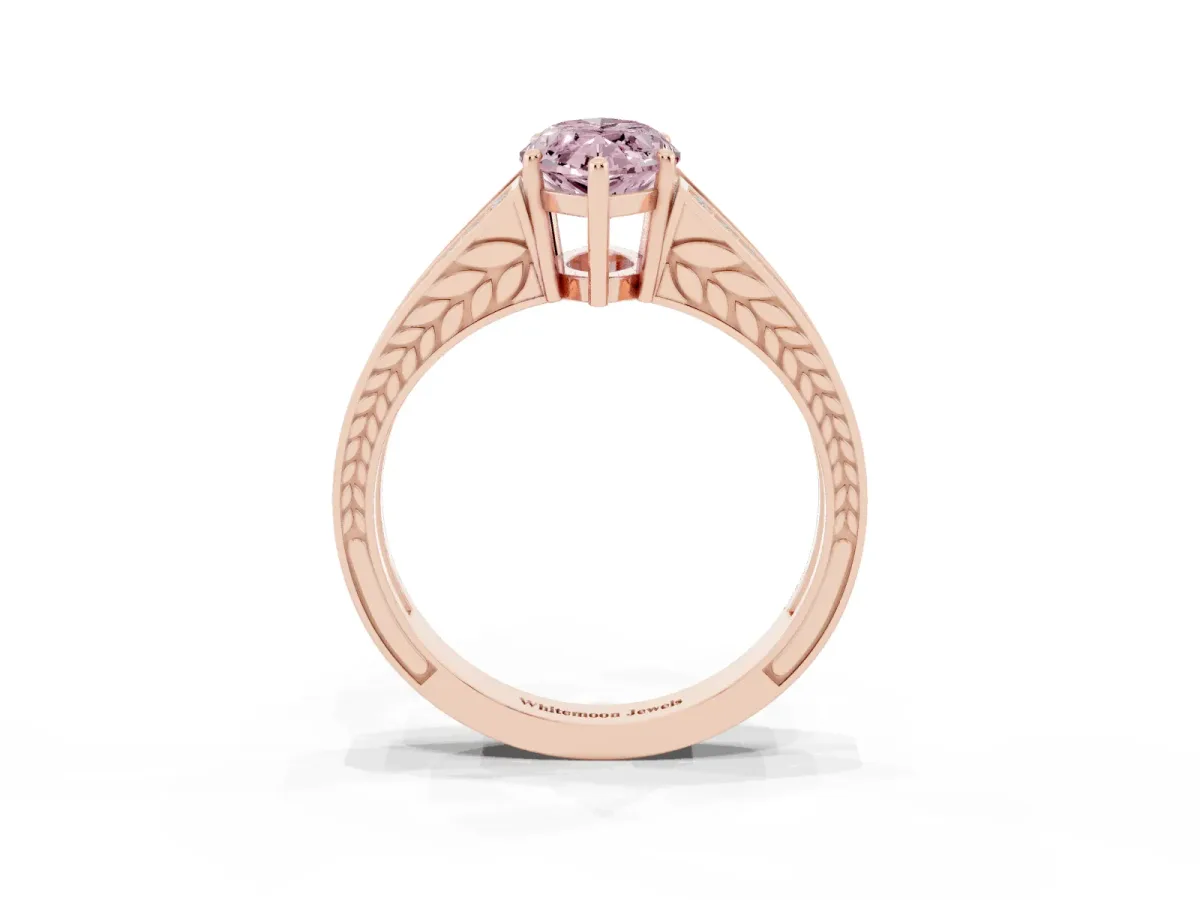 Fancy Pink Marquise Cut Diamond Split Shank Ring with Pavé Band and Four-Prong Setting Rose gold