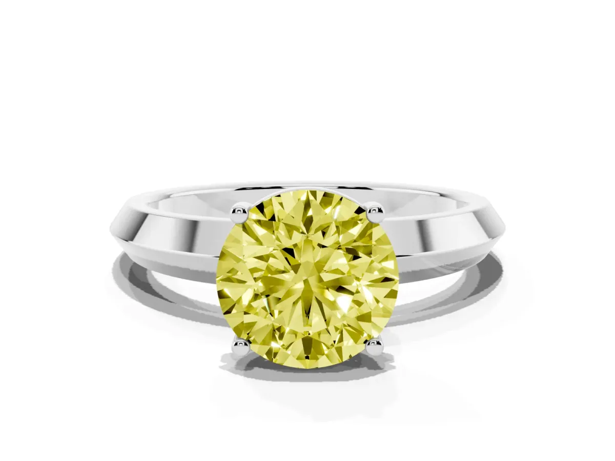 Fancy Yellow Round Cut Cut Solitaire Engagement Ring with Flat Band and Four-Prong Setting Silver