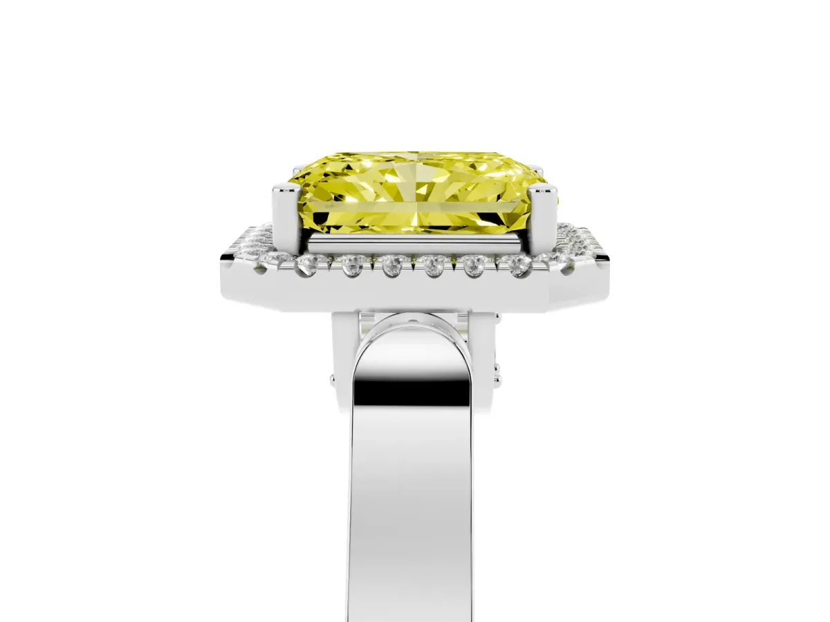 Fancy Yellow Radiant Cut Halo Pave Split Shank Prong Setting Ring Silver