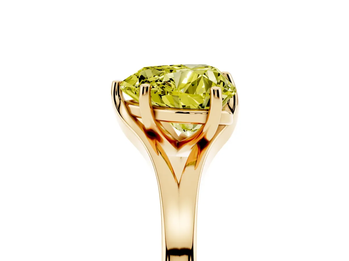 Fancy Yellow Heart Cut Solitaire Diamond Ring with Six-Prong Setting and Tapered Band Yellow gold