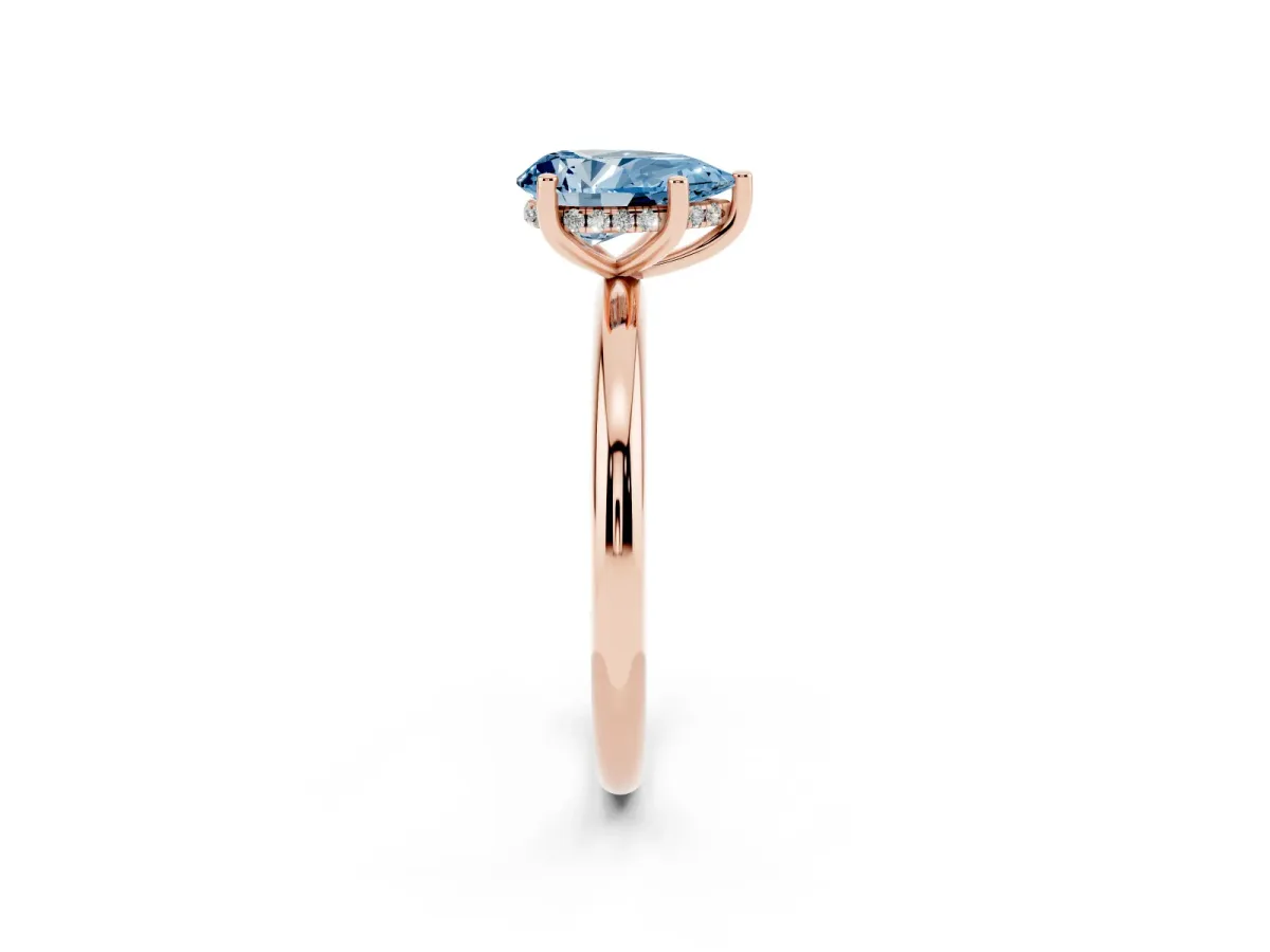 Fancy Blue Pear Cut Cut Solitaire Engagement Ring with Four-Prong Setting and Classic Band Rose gold