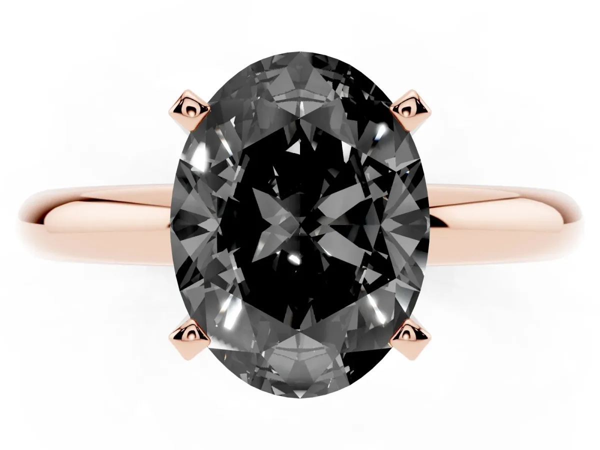 Fancy Black Oval Cut Diamond Solitaire Engagement Ring with Round Band and Four-Prong Setting Rose gold