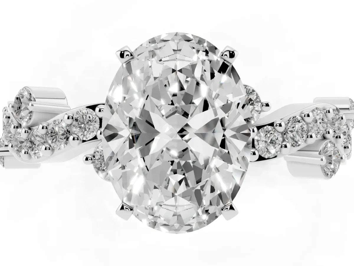 Oval Cut Cut Solitaire Diamond Twisted Band with Pave Setting Platinum