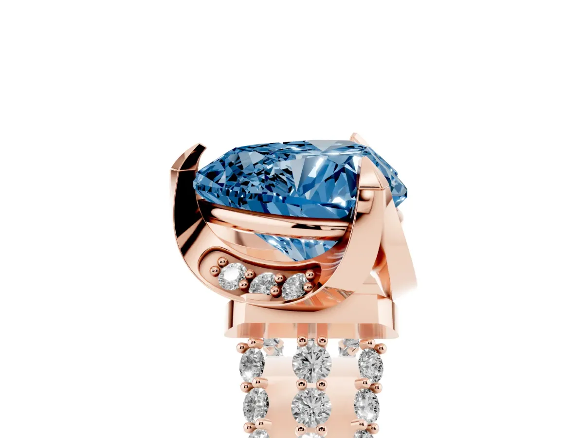Fancy Blue Heart Cut Solitaire Pave Split Shank Ring with Four-Prong Setting Rose gold