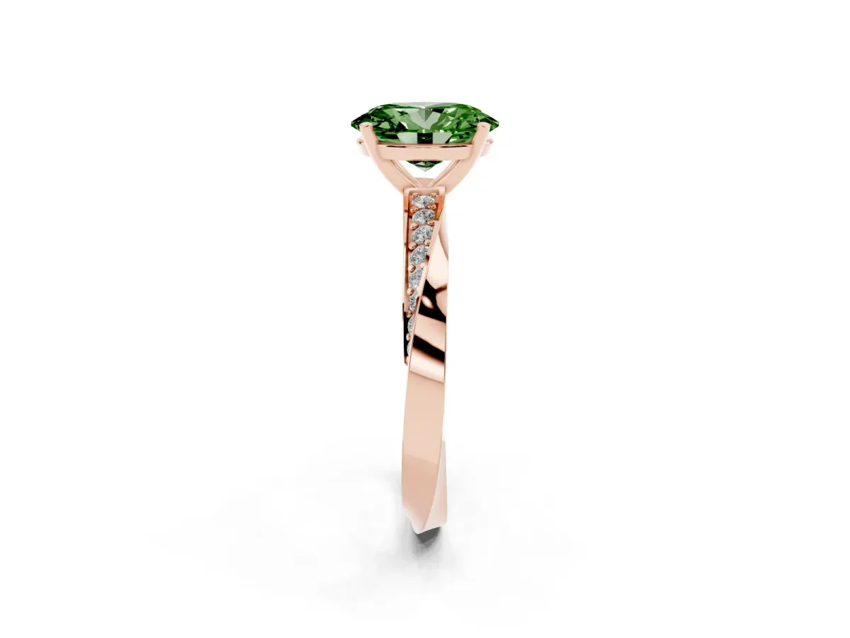 Fancy Green Oval Cut Diamond Engagement Ring with Side Stone Accents and Four-Prong Setting Rose gold