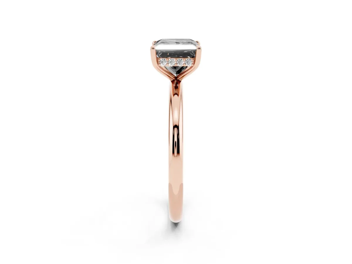 Fancy Black Princess Cut Diamond Solitaire Ring with Thin Band and Four-Prong Setting Rose gold