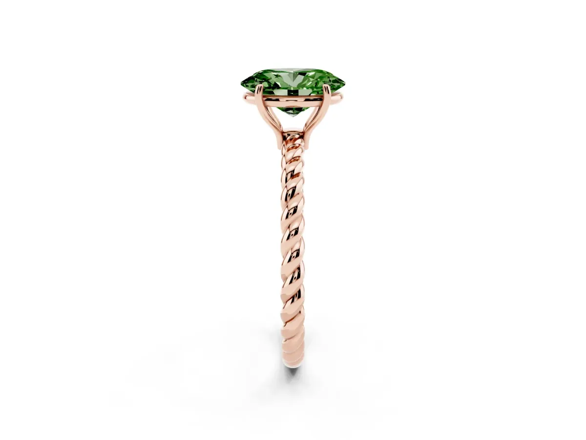 Fancy Green Oval Cut Solitaire Twist Band Ring with Four-Prong Setting Rose gold