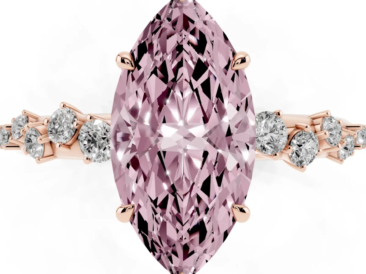 Fancy Pink Marquise Cut Diamond Cluster Prong-Set Solitaire Ring Rose gold