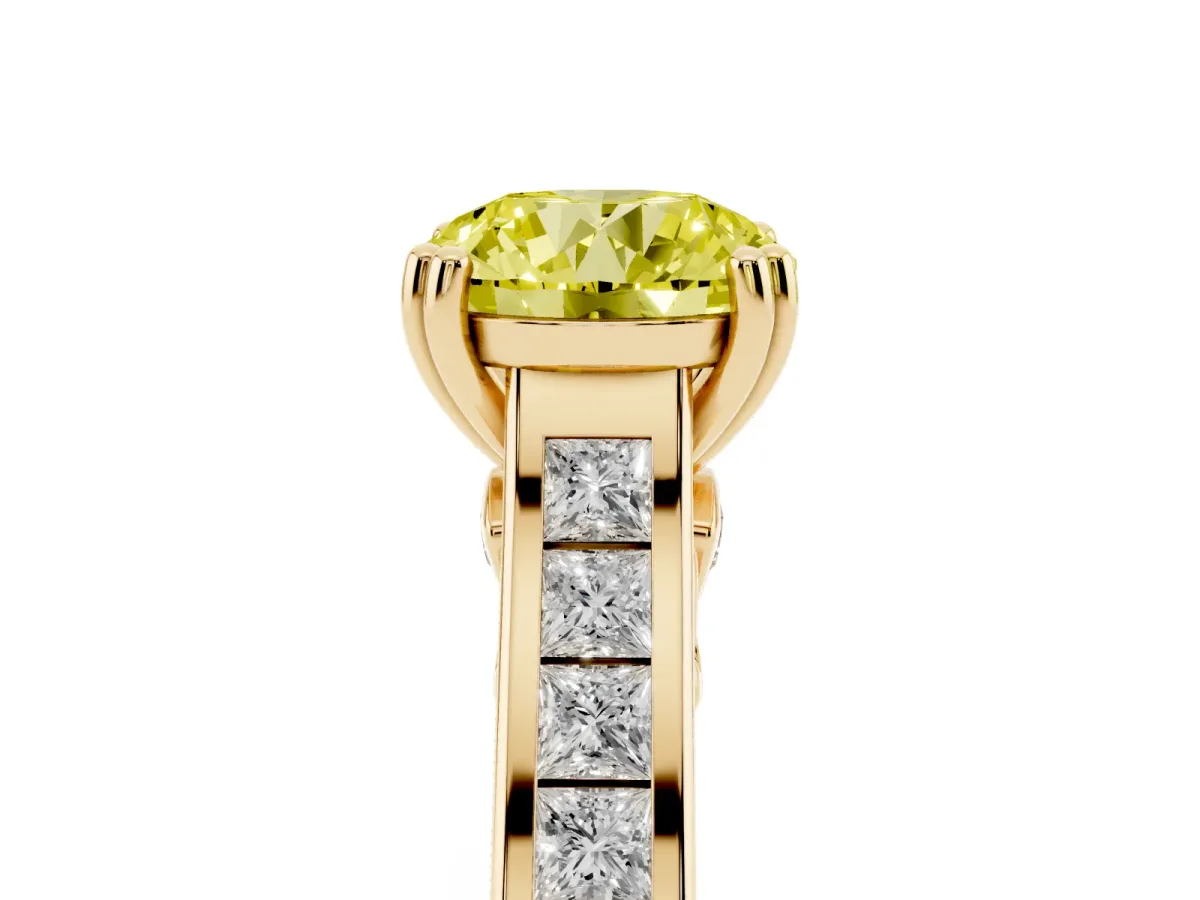 Fancy Yellow Round Cut Cut Channel Set Solitaire Engagement Ring with Prong Setting Yellow gold