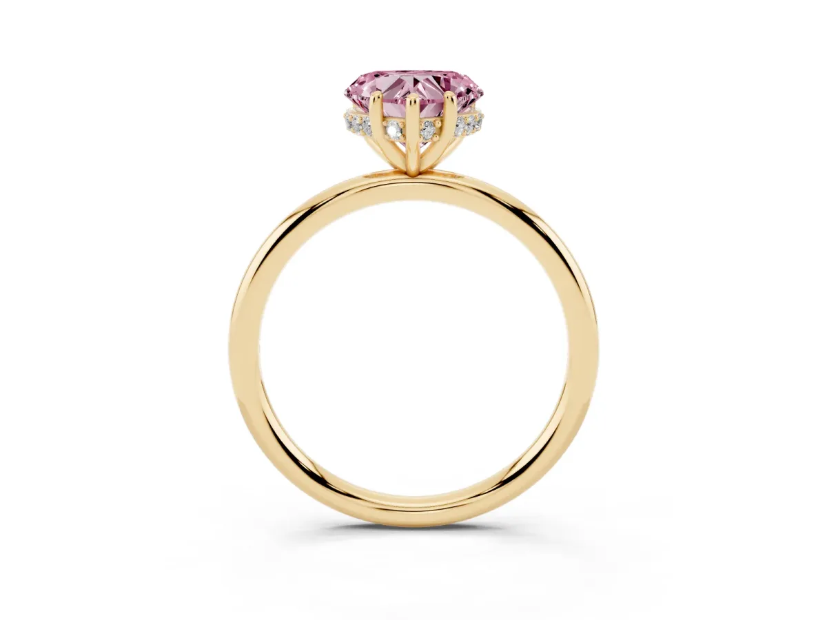 Fancy Pink Heart Cut Solitaire Diamond Ring with a Classic Band and Four-Prong Setting Yellow gold
