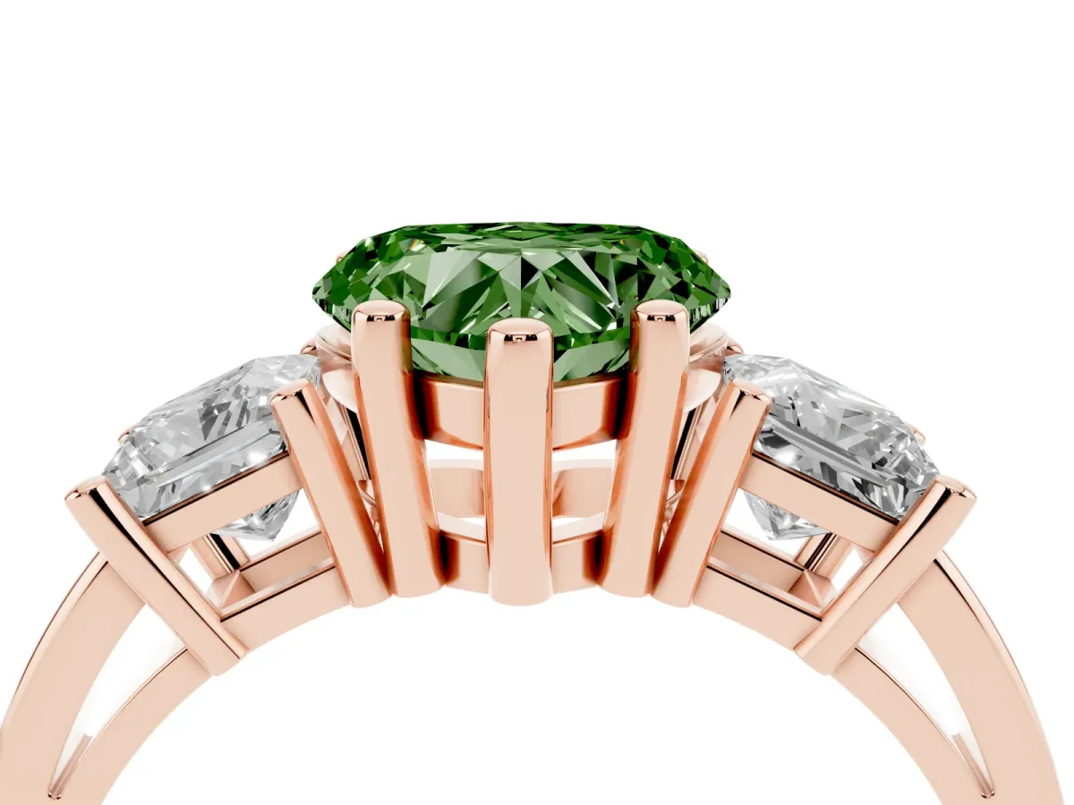 Fancy Green Three-Stone Heart Cut Cut Solitaire Ring with Prong Setting Rose gold