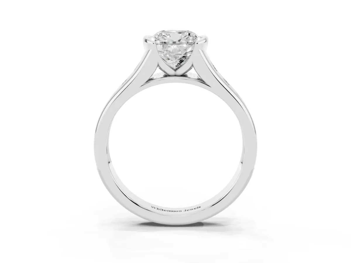 Cushion Cut Solitaire Bezel-Set Diamond Ring with Channel-Set Band Silver