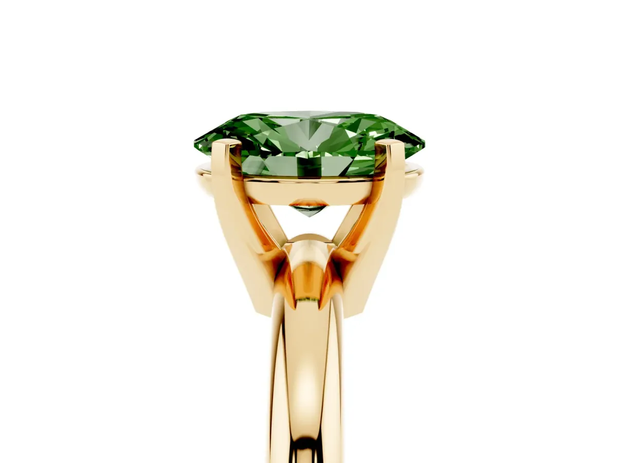 Fancy Green Oval Cut Diamond Solitaire Engagement Ring with Round Band and Four-Prong Setting Yellow gold