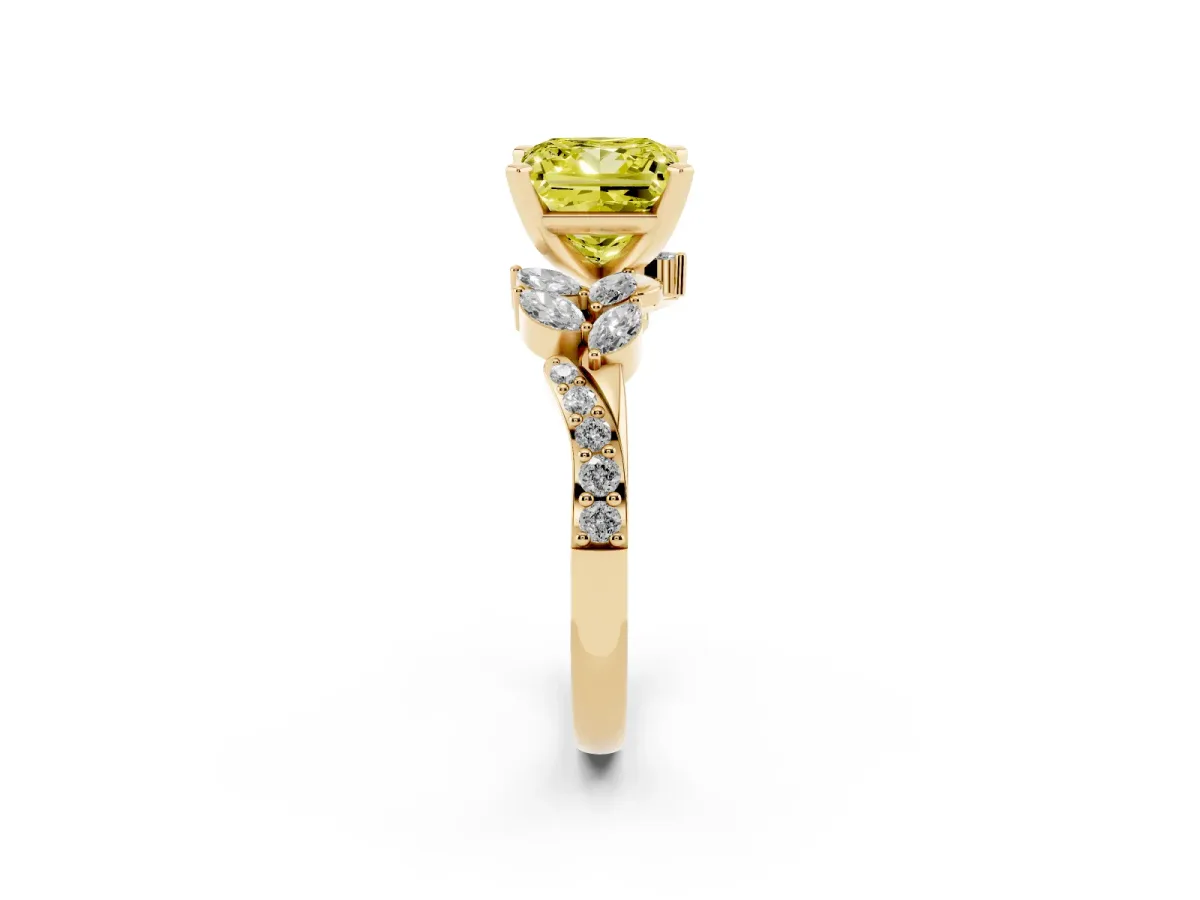 Fancy Yellow Princess Cut Solitaire Marquise Twist Band with Six-Prong Setting Yellow gold