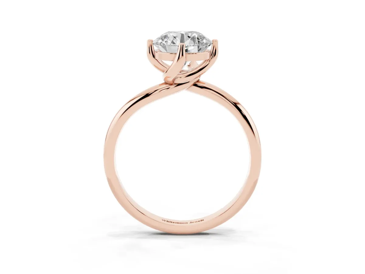Round Cut Diamond Solitaire Engagement Ring with Four-Prong Setting and Classic Band Rose gold