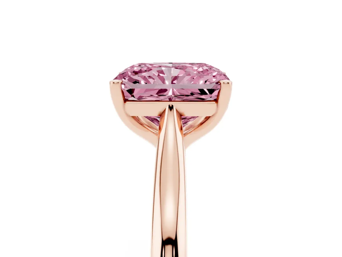 Fancy Pink Radiant Cut Cut Solitaire Ring with Cathedral Band and Four-Prong Setting Rose gold