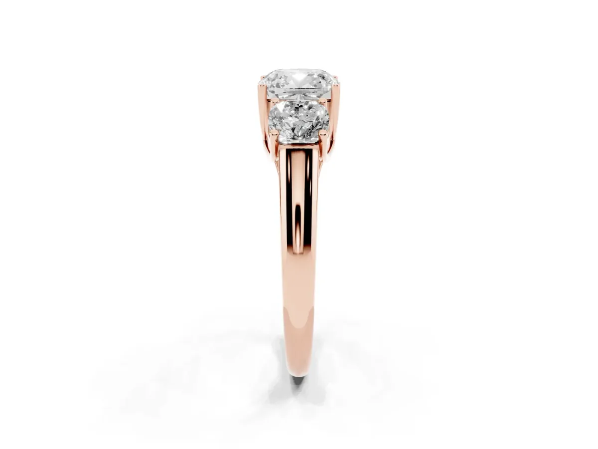 Three-Stone Cushion Cut Diamond Engagement Ring with Prong Setting Rose gold