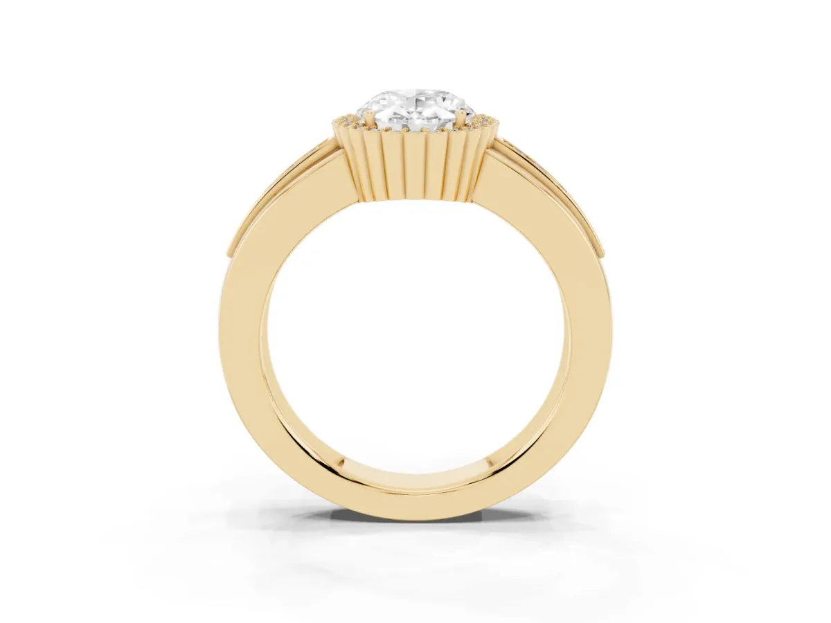 Oval Cut Cut Halo Pave Band Four-Prong Ring Yellow gold