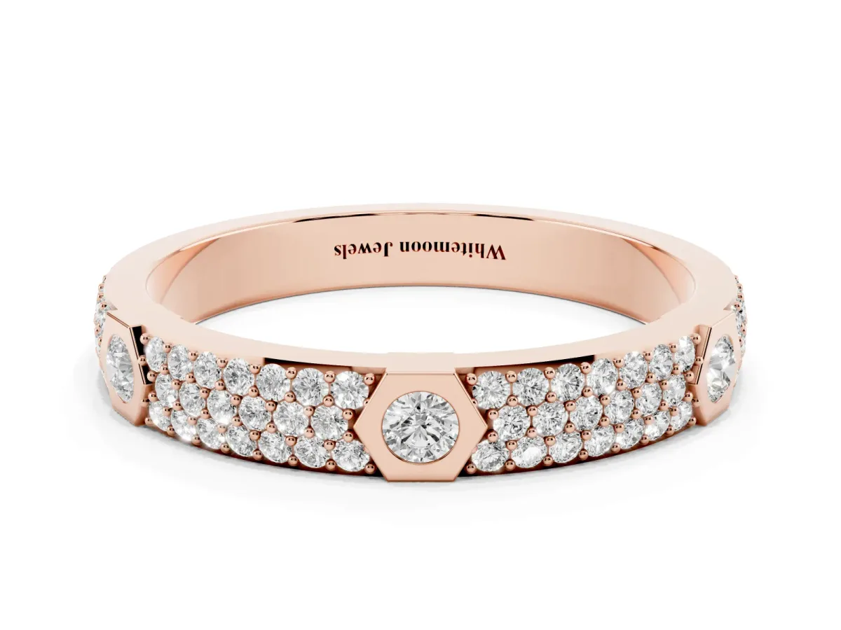 Round Diamond Pavé Promise Ring with Round Diamond Accents Rose gold