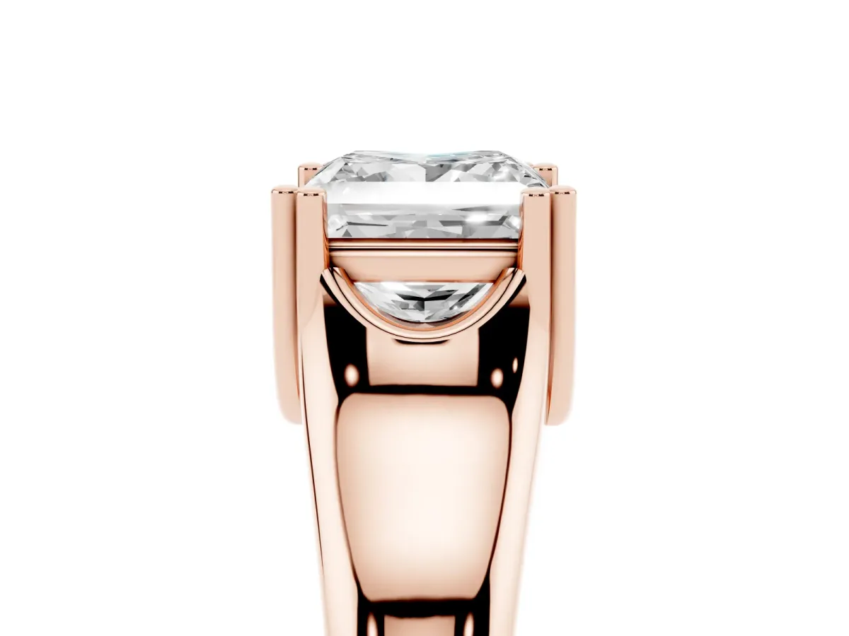 Princess Cut Diamond Solitaire Ring with Wide Band and Prong Setting Rose gold