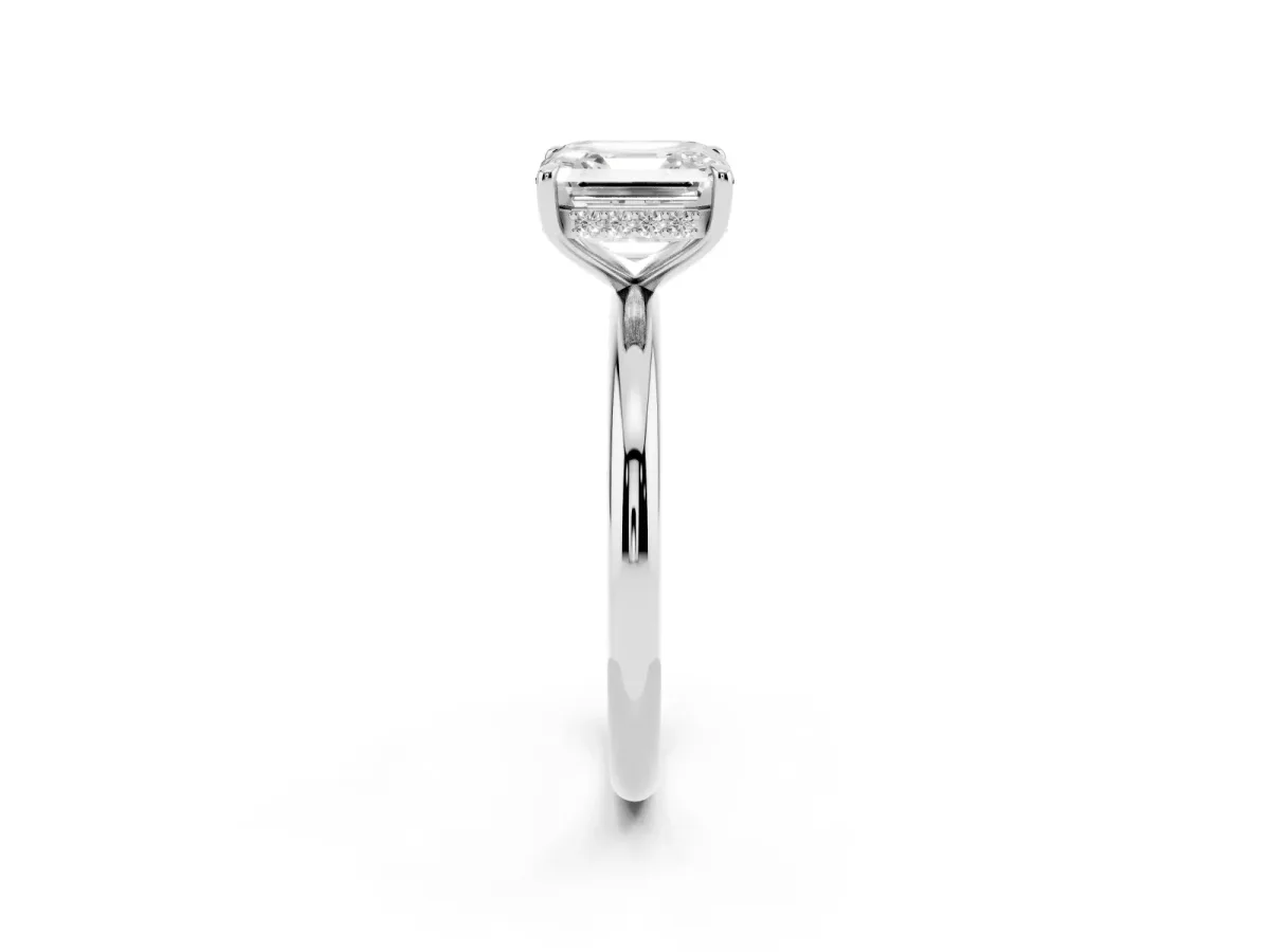 Asscher Cut Diamond Solitaire Ring with Thin Band and Four-Prong Setting Silver