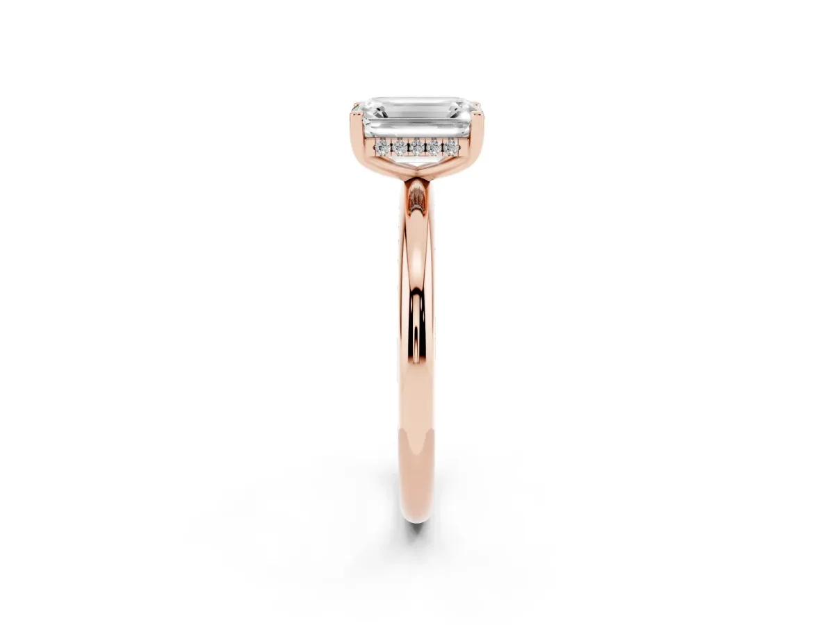 Emerald Cut Cut Solitaire Engagement Ring with Four-Prong Setting and Classic Band Rose gold