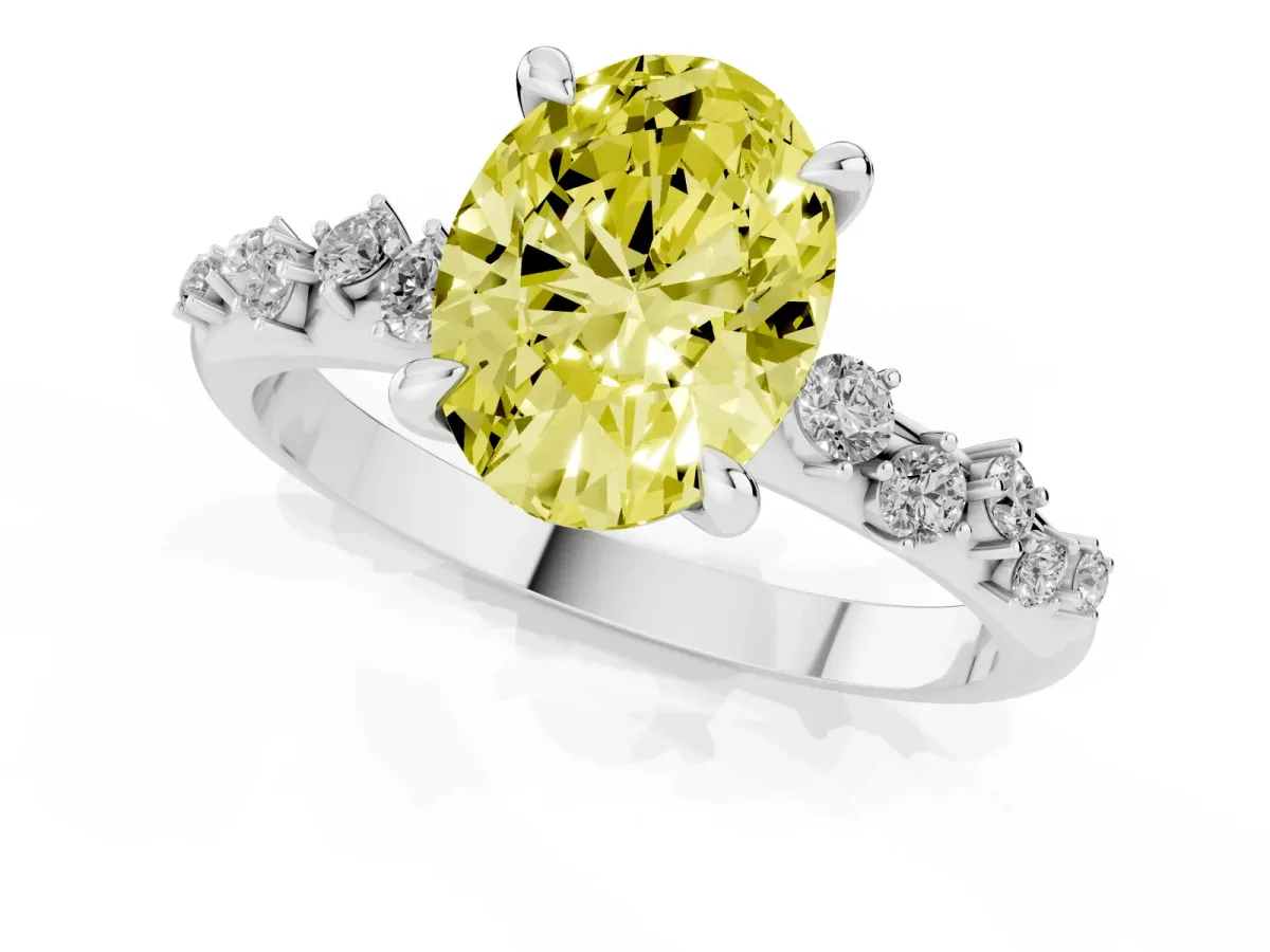 Fancy Yellow Oval Cut Cut Diamond Vine Band with Four-Prong Setting Platinum