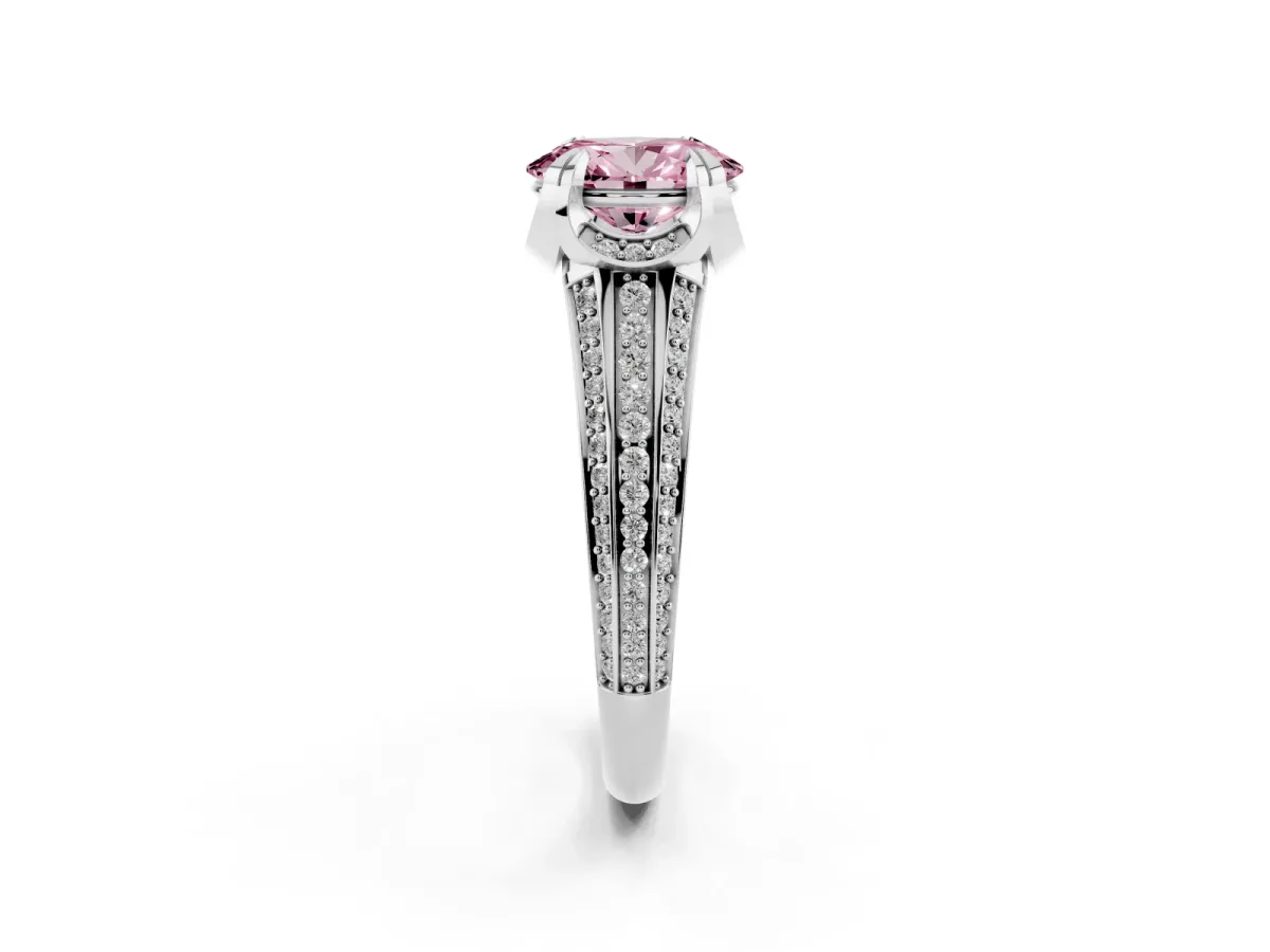 Fancy Pink Oval Cut Solitaire Pave Split Shank Ring with Four-Prong Setting Platinum