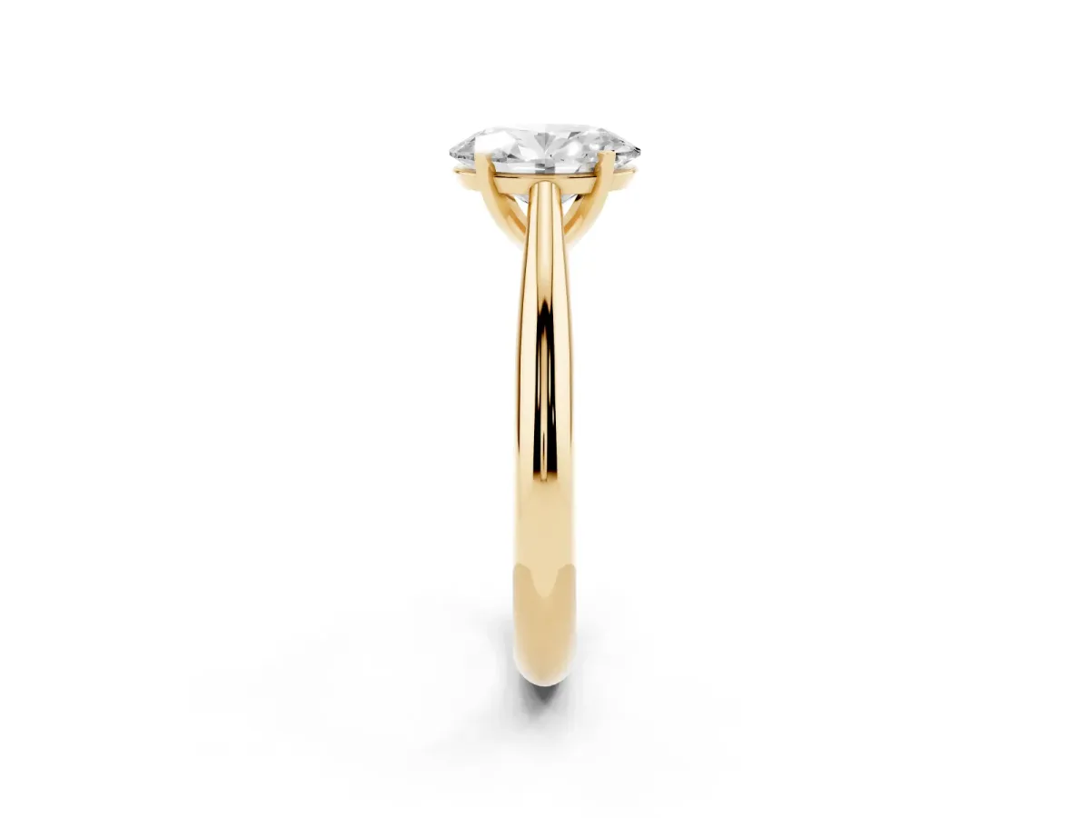 Oval Cut Diamond Solitaire Engagement Ring with Cathedral Setting and Four-Prong Mount Yellow gold