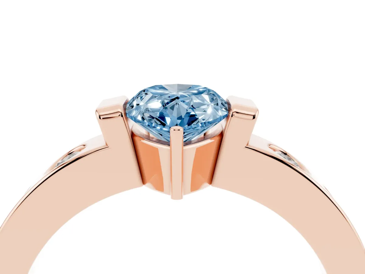 Fancy Blue Pear Cut Brilliant Channel-Set Diamond Ring with Bezel Prong Setting Rose gold