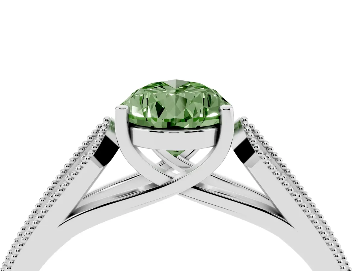 Fancy Green Pear Cut Cut Pave Split Shank Engagement Ring with Four-Prong Setting Silver
