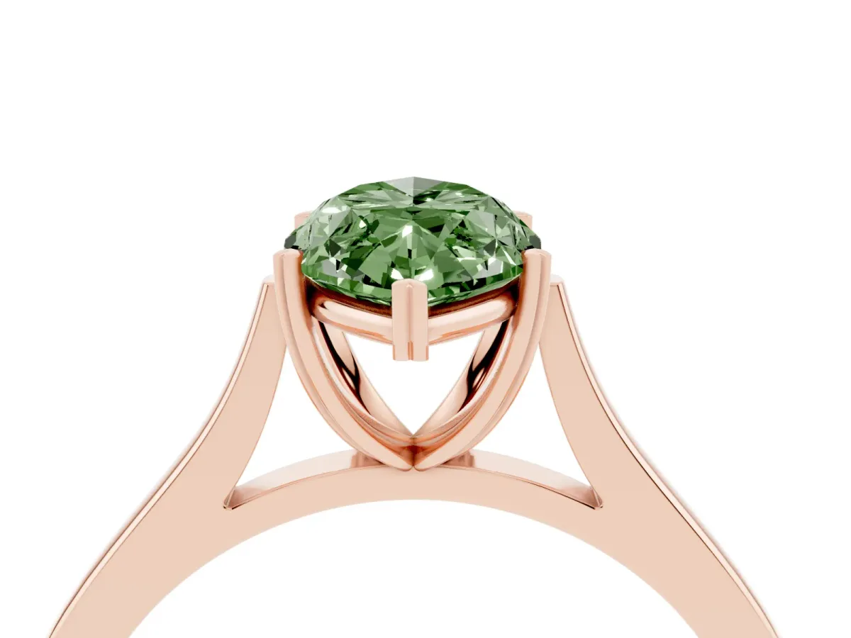 Fancy Green Marquise Cut Solitaire Heart Prong Engagement Ring with Tapered Band Rose gold