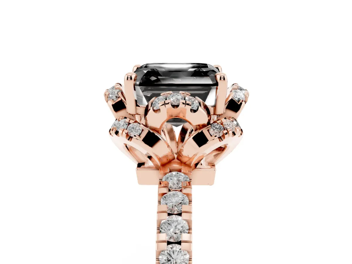 Fancy Black Asscher Cut Diamond Halo Pave Band with Four-Prong Setting Rose gold