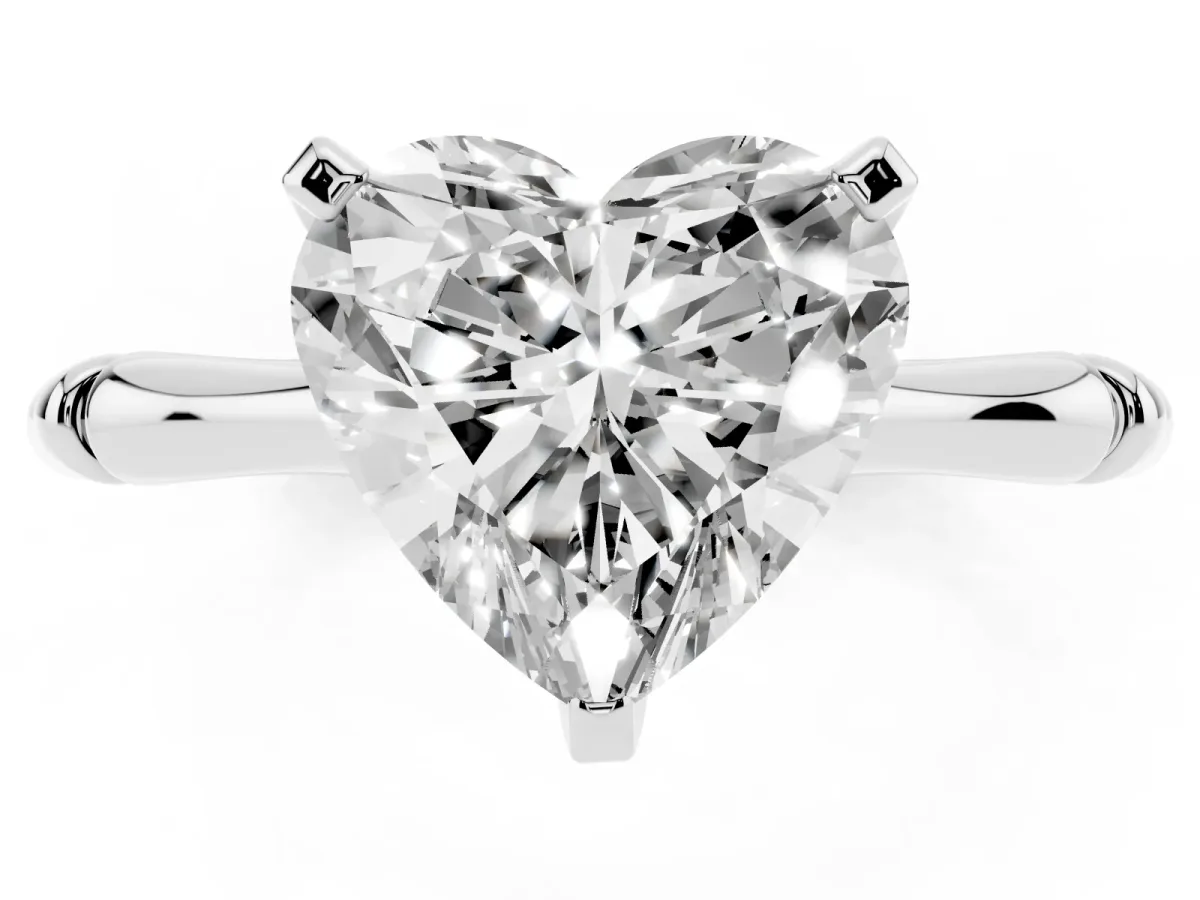 Heart Cut Solitaire Diamond Ring with Bamboo Band and Four-Prong Setting Platinum