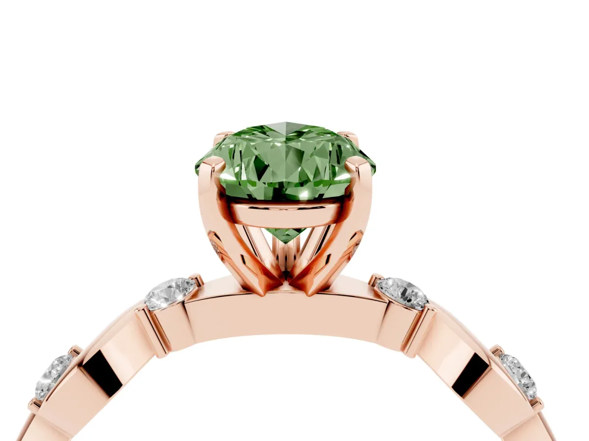 Fancy Green Pear Cut Diamond Solitaire Twisted Band with Round Accents and Prong Setting Rose gold