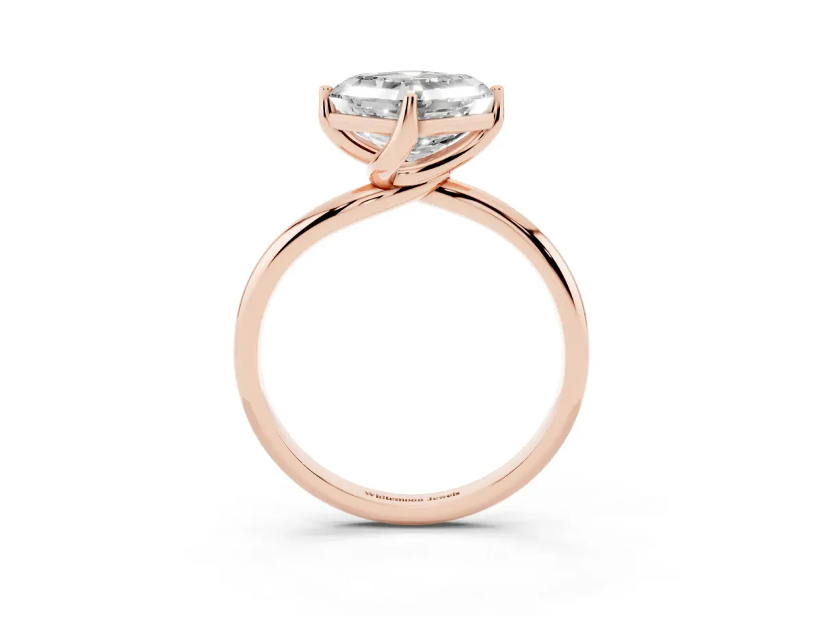 Asscher Cut Diamond Solitaire Engagement Ring with Four-Prong Setting and Classic Band Rose gold