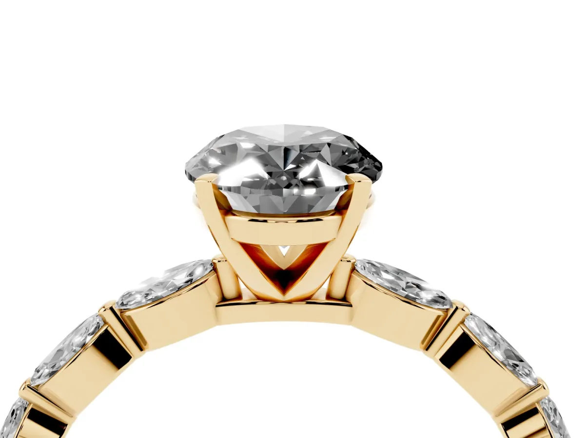 Fancy Black Oval Cut Diamond Ring with Marquise Side Stones and Prong Setting Yellow gold