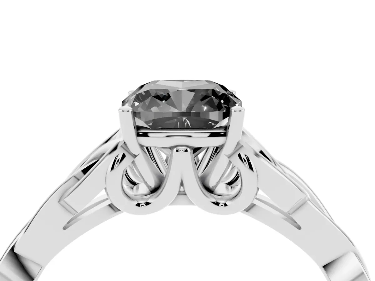Fancy Black Cushion Cut Diamond Solitaire Engagement Ring with Celtic Knot Band and Four-Prong Setting Platinum