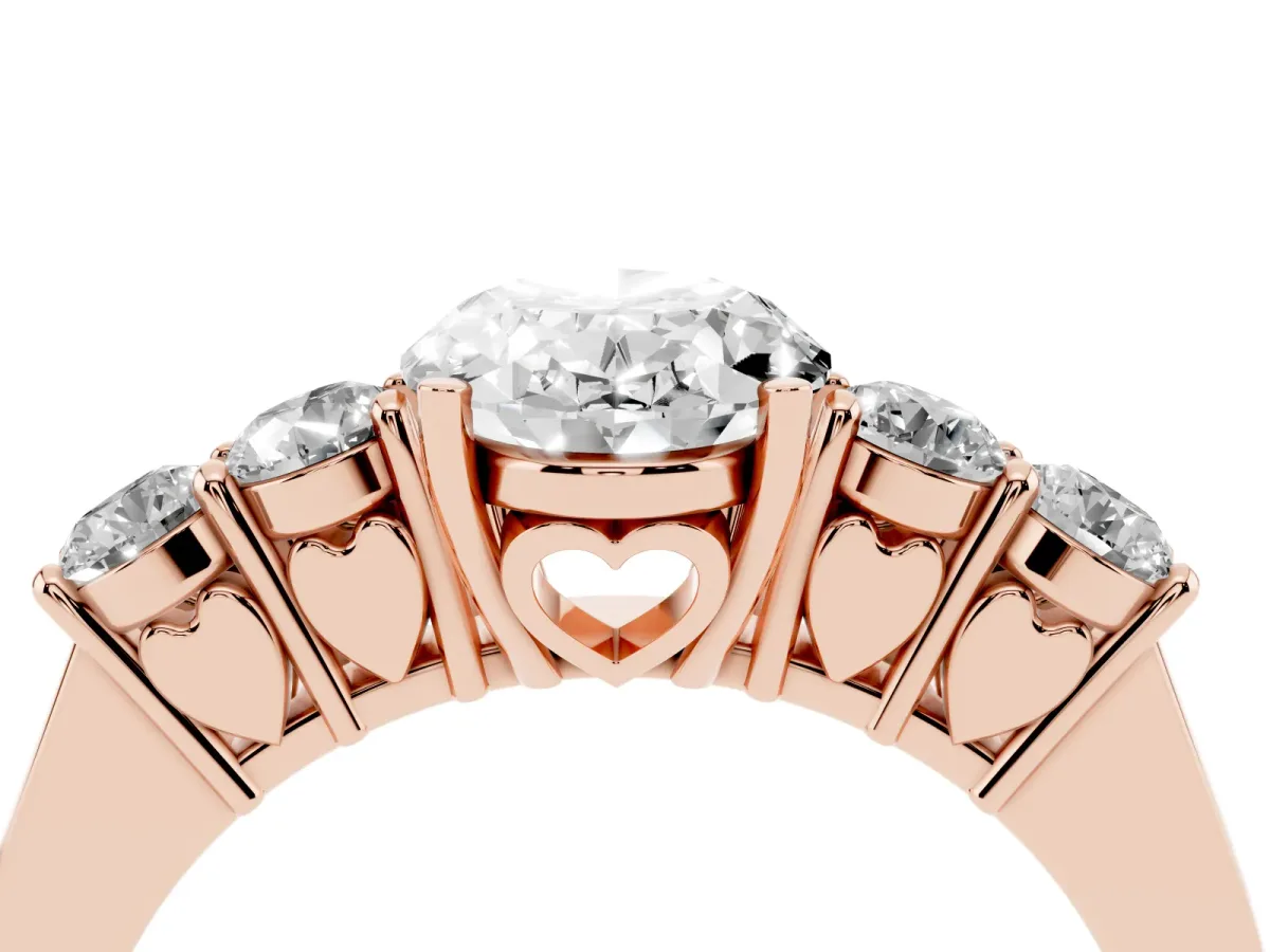 Oval Cut Cut Diamond Five-Stone Prong Set White Gold Ring Rose gold