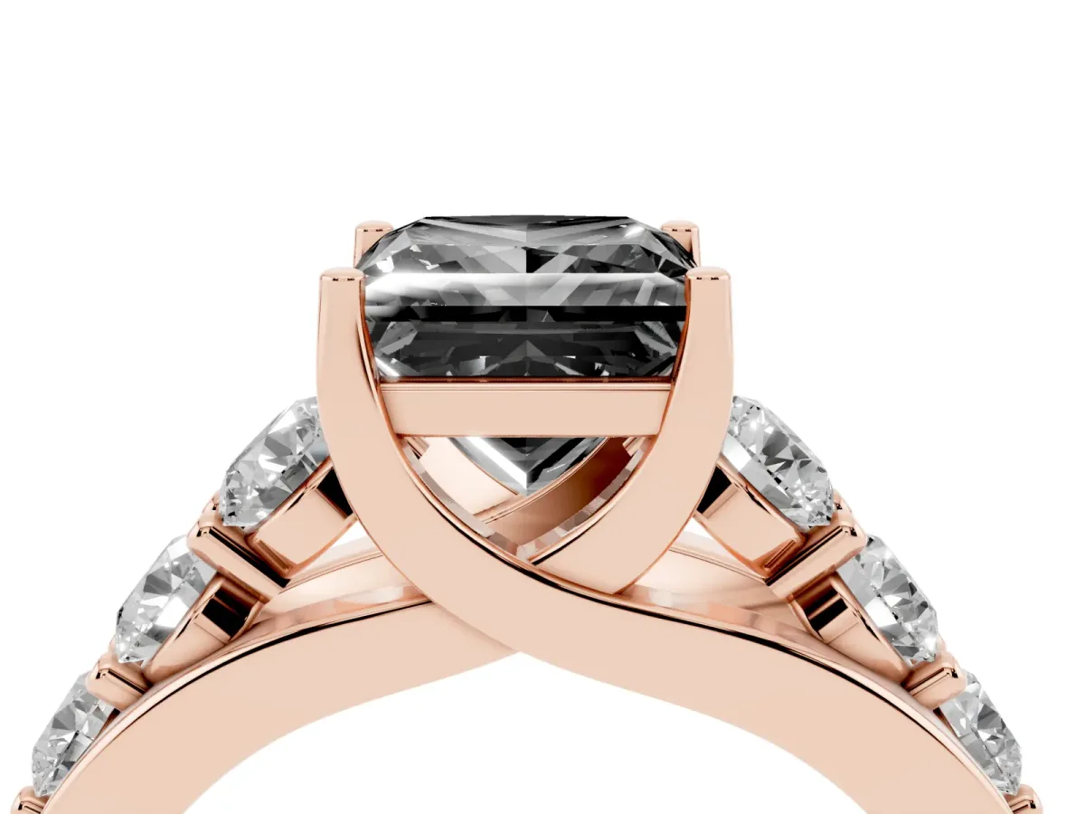 Fancy Black Princess Cut Diamond Engagement Ring with Pavé Band and Four-Prong Setting Rose gold